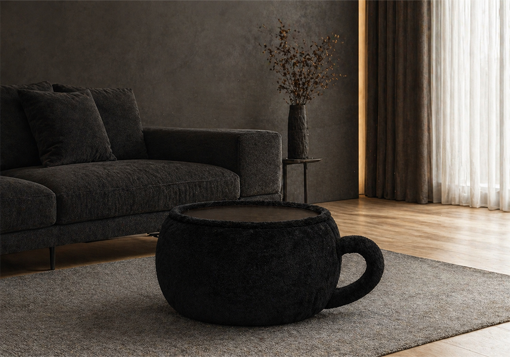 Siyah fincan dekoratif sehpa ön görünüm modern salon