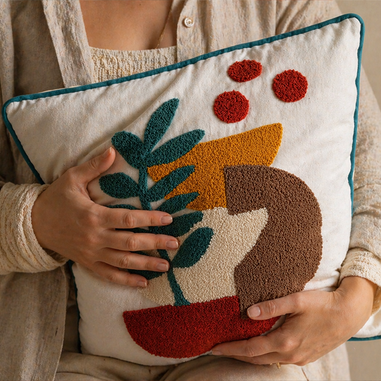 Terra Punch İşlemeli Nakışlı Dekoratif Kırlent Kılıfı premium yaşam alanı dekor ürünü