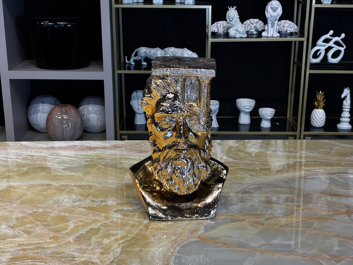 Olimposlu Zeus Büst Gold Dekoratif Obje