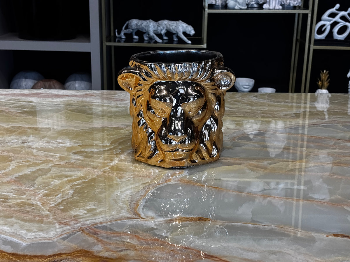 Aslan Saksı Gold Dekoratif Obje