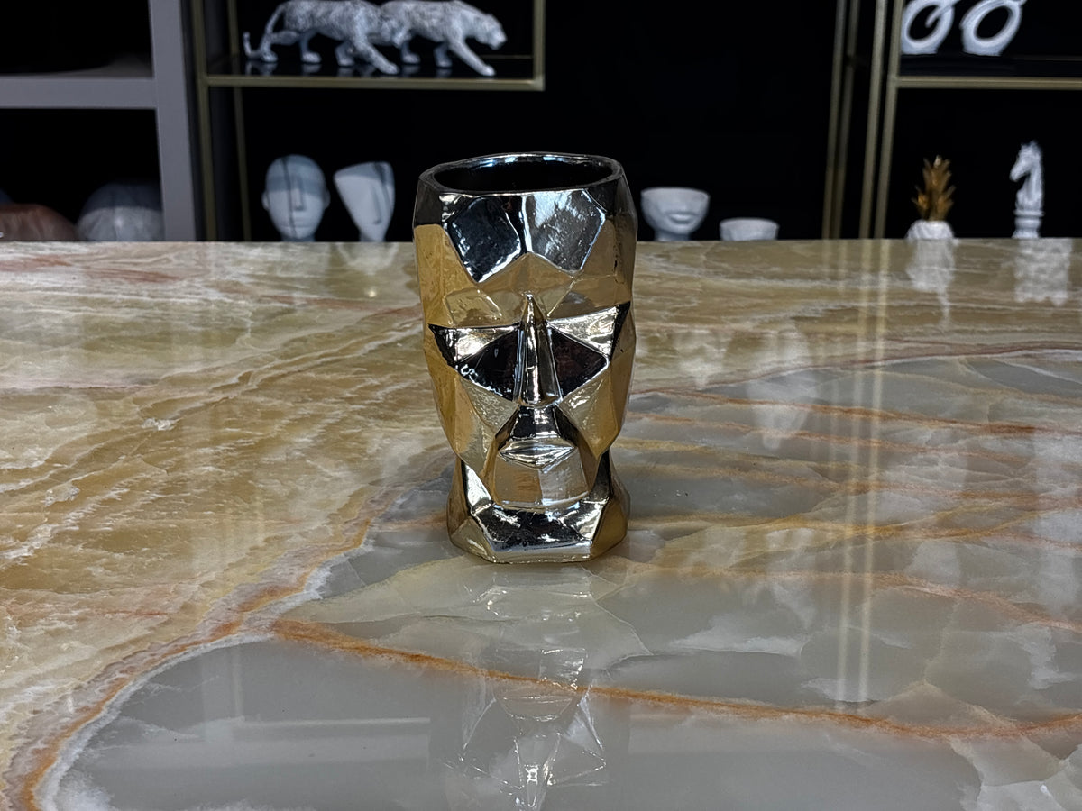 Soyut Yüz Saksı Gold Dekoratif Obje