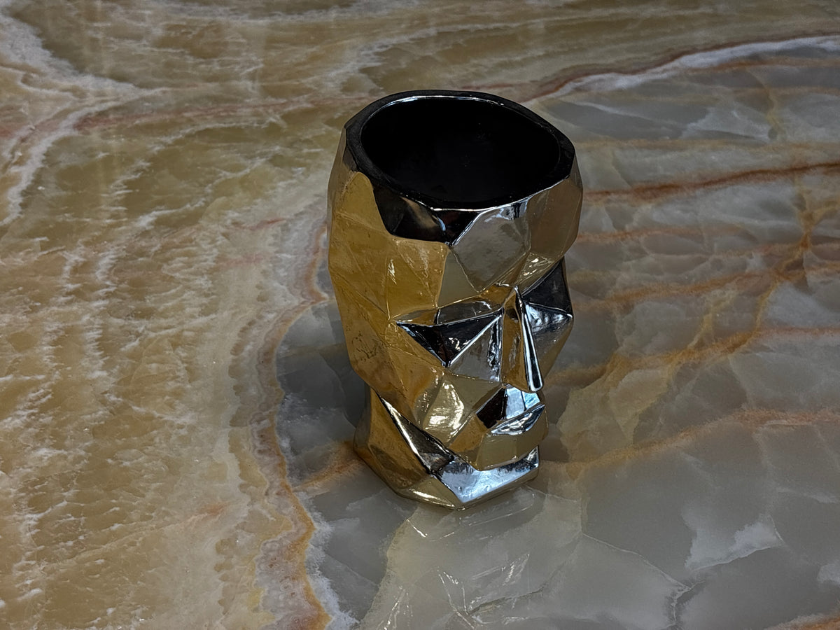 Soyut Yüz Saksı Gold Dekoratif Obje