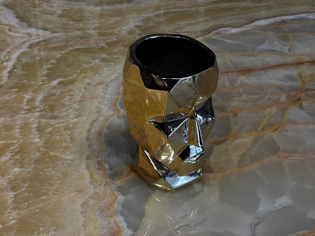 Soyut Yüz Saksı Gold Dekoratif Obje