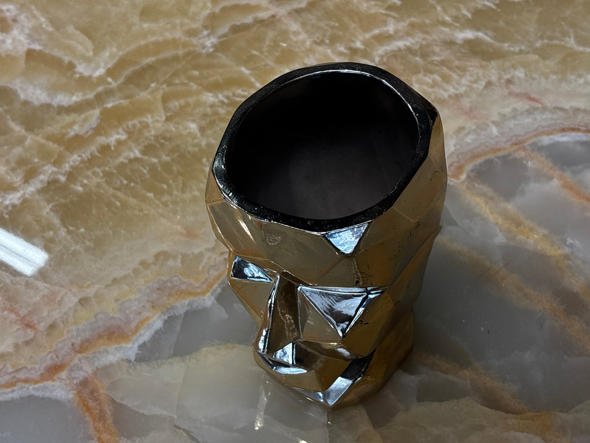 Soyut Yüz Saksı Gold Dekoratif Obje