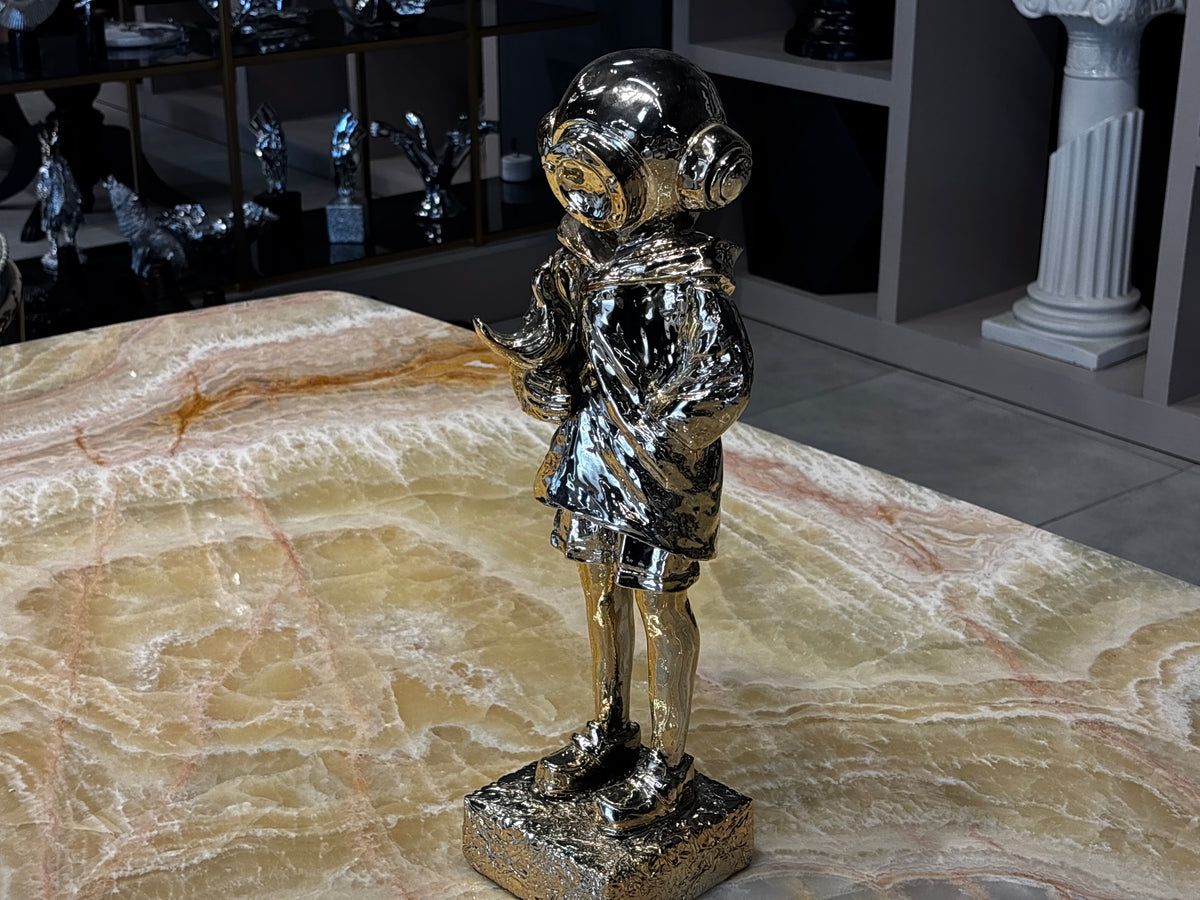 Kuşçu Astronot Figürü Parlak Gold Dekoratif Obje