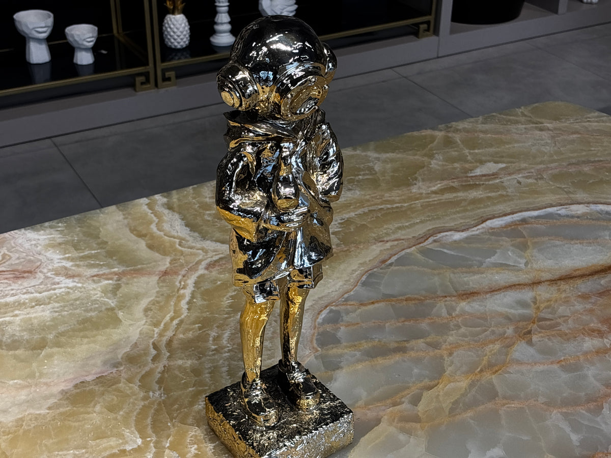Kuşçu Astronot Figürü Parlak Gold Dekoratif Obje