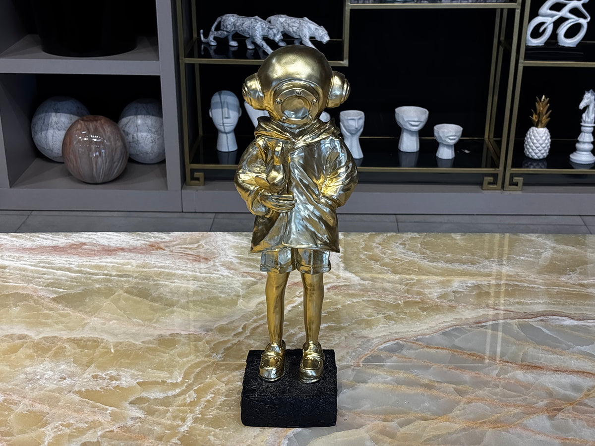 Kuşçu Astronot Figürü Gold Dekoratif Obje Mat