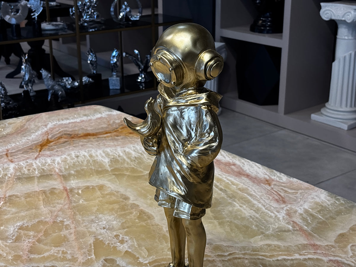 Kuşçu Astronot Figürü Gold Dekoratif Obje Mat