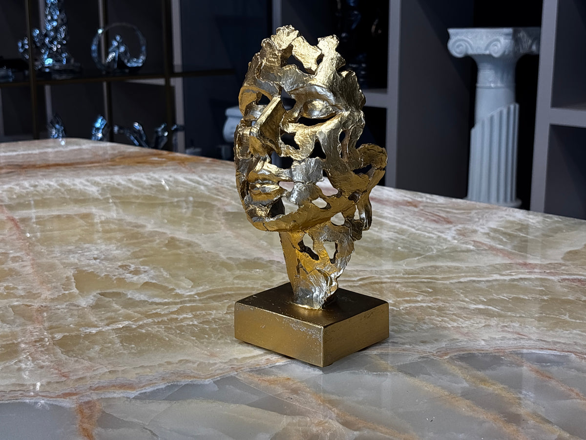 Soyut Kadın Yüz Büst Gold Dekoratif Obje