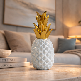 Modern yaşam alanı için ananas figürlü beyaz gold dekoratif aksesuar