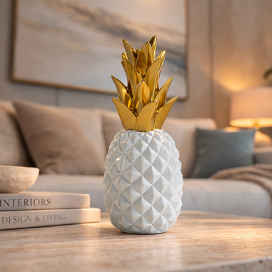 Modern yaşam alanı için ananas figürlü beyaz gold dekoratif aksesuar