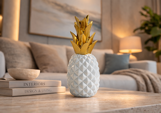 Modern yaşam alanı için ananas figürlü beyaz gold dekoratif aksesuar
