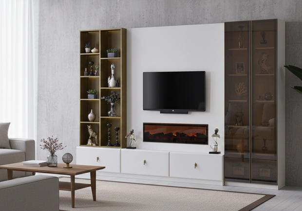 Modern tasarımlı Asel TV ünitesi oturma odası dekoru