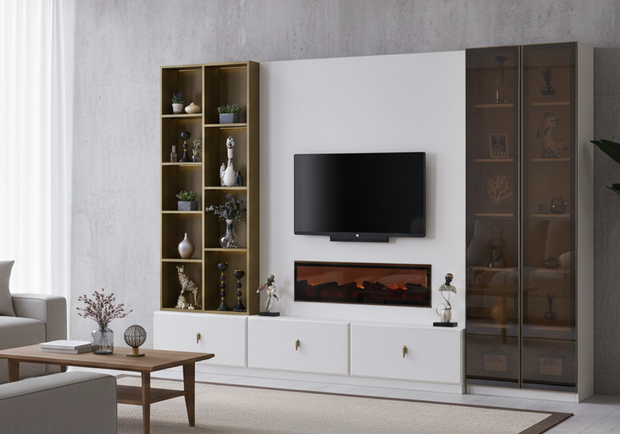 Modern tasarımlı Asel TV ünitesi oturma odası dekoru