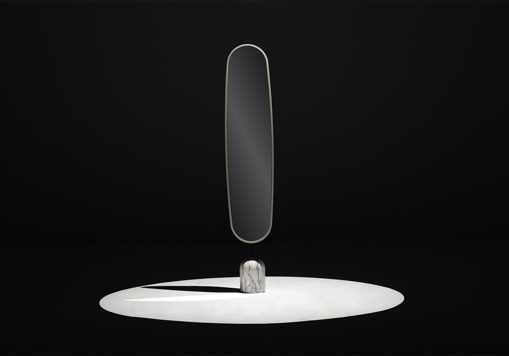 Modern oval boy aynası mermer detaylı dekoratif ayna
