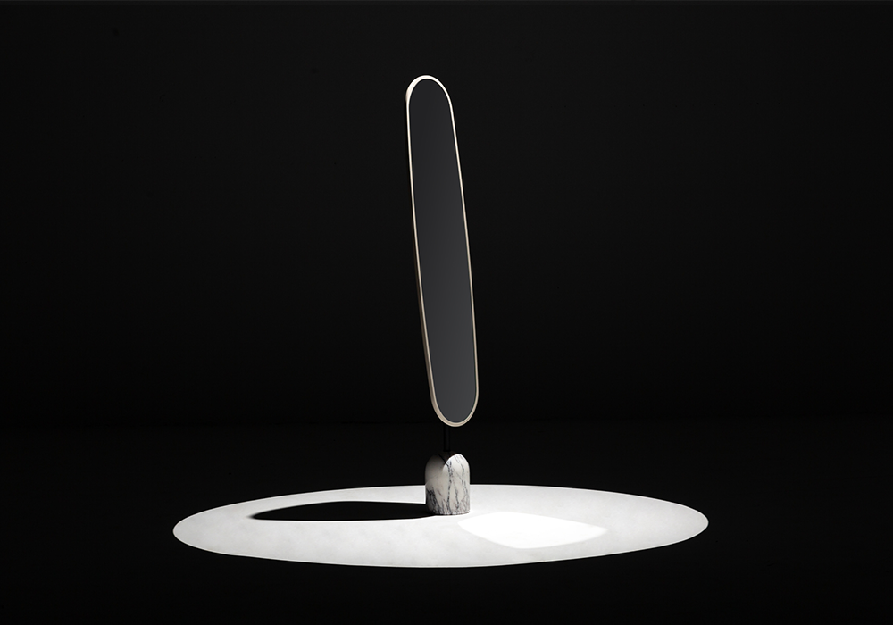 Modern oval boy aynası mermer detaylı dekoratif ayna
