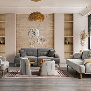 Aspendos koltuk takımı ahşap detaylı modern salon tasarımı