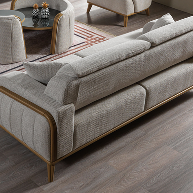 Ahşap kollu modern koltuk takımı salon dekorasyonu