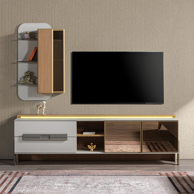 Modern Beyaz ahşap dokulu Aspendos TV Ünitesi
