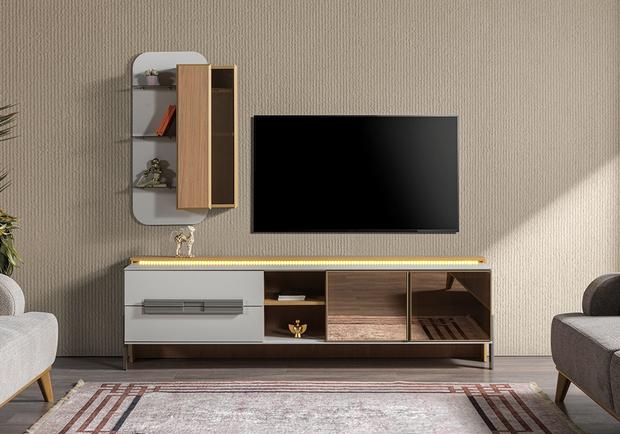 Modern Beyaz ahşap dokulu Aspendos TV Ünitesi