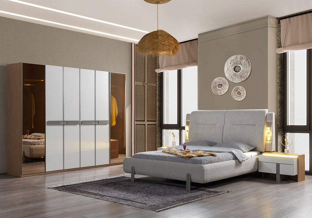 Aspendos yatak odası takımı LED aydınlatmalı modern tasarım