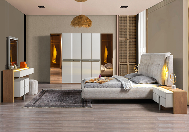 Aspendos yatak odası takımı LED aydınlatmalı modern tasarım