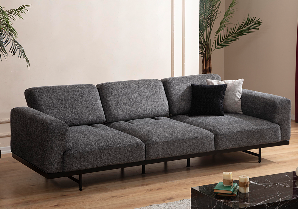 Minimalist modern salon tasarımında kullanılan gri tonlu koltuk takımı Bongo serisi