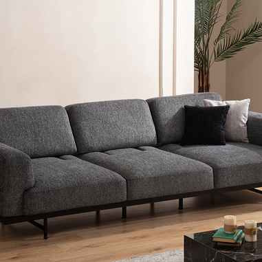 Minimalist modern salon tasarımında kullanılan gri tonlu koltuk takımı Bongo serisi