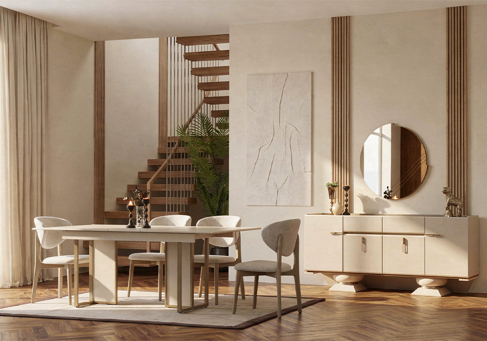 Bonita kum beji modern yemek odası takımı Homevse