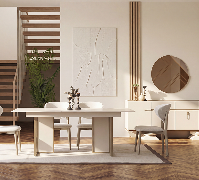 Bonita yemek odası kum beji masa sandalye takımı Homevse