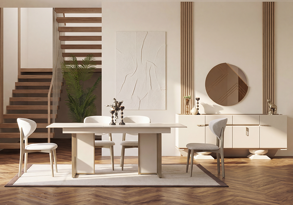 Bonita yemek odası kum beji masa sandalye takımı Homevse