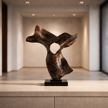 Modern ev dekorasyonunda üçlü yaprak bronz obje kullanımı
