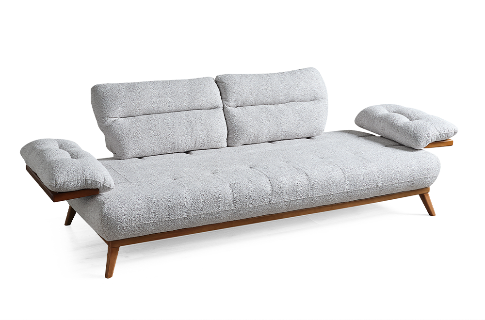 Bugatti  Krem Coco Kumaş Modern Koltuk Takımı, Ahşap Detaylı Konforlu Tasarım