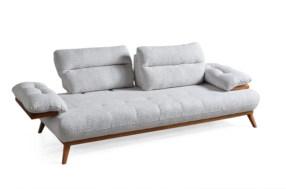 Bugatti  Krem Coco Kumaş Modern Koltuk Takımı, Ahşap Detaylı Konforlu Tasarım