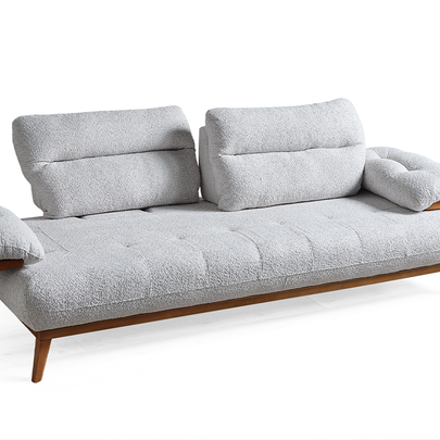 Bugatti  Krem Coco Kumaş Modern Koltuk Takımı, Ahşap Detaylı Konforlu Tasarım