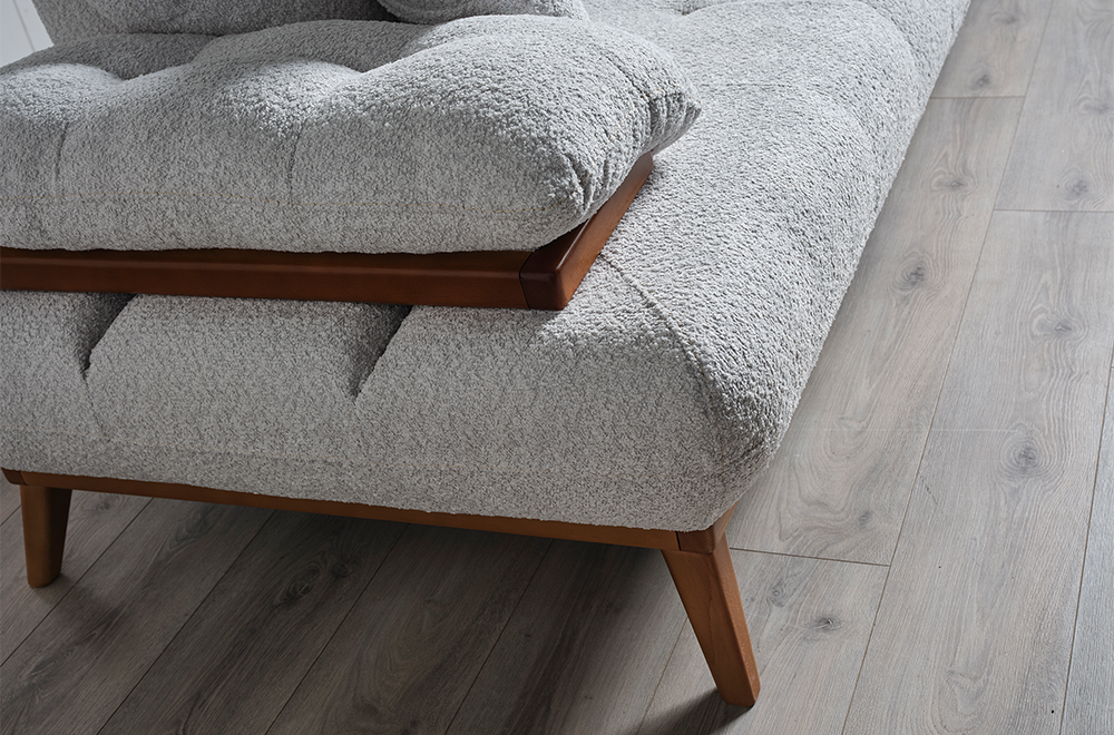 Bugatti  Krem Coco Kumaş Modern Koltuk Takımı, Ahşap Detaylı Konforlu Tasarım