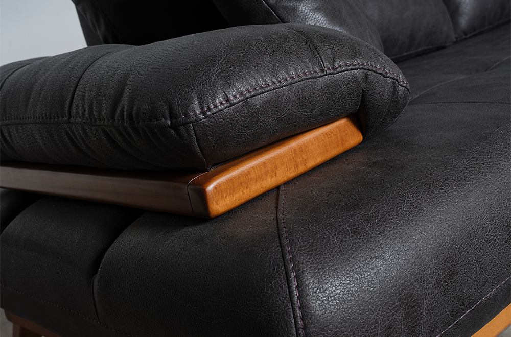 Bugatti Füme/Siyah Nubuk Deri Görünümlü Modern Koltuk Takımı, Ahşap Detaylı Konforlu Tasarım