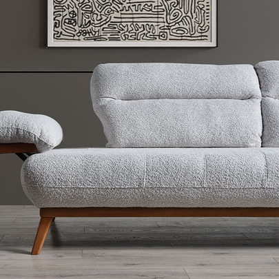 Bugatti  Krem Coco Kumaş Modern Koltuk Takımı, Ahşap Detaylı Konforlu Tasarım