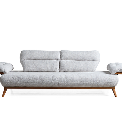 Bugatti  Krem Coco Kumaş Modern Koltuk Takımı, Ahşap Detaylı Konforlu Tasarım