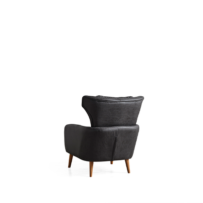 Bugatti Füme/Siyah Nubuk Deri Görünümlü Modern Koltuk Takımı Berjeri, Ahşap Detaylı Konforlu Tasarım