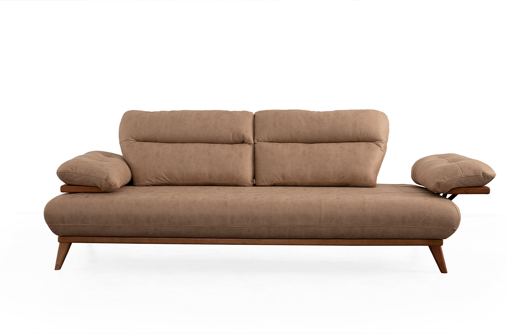 Bugatti Bej Rengi Koltuk Takımı, Ahşap Ayaklı, Yumuşak Oturum, Kolları Açılabilen Modern Salon Takımı