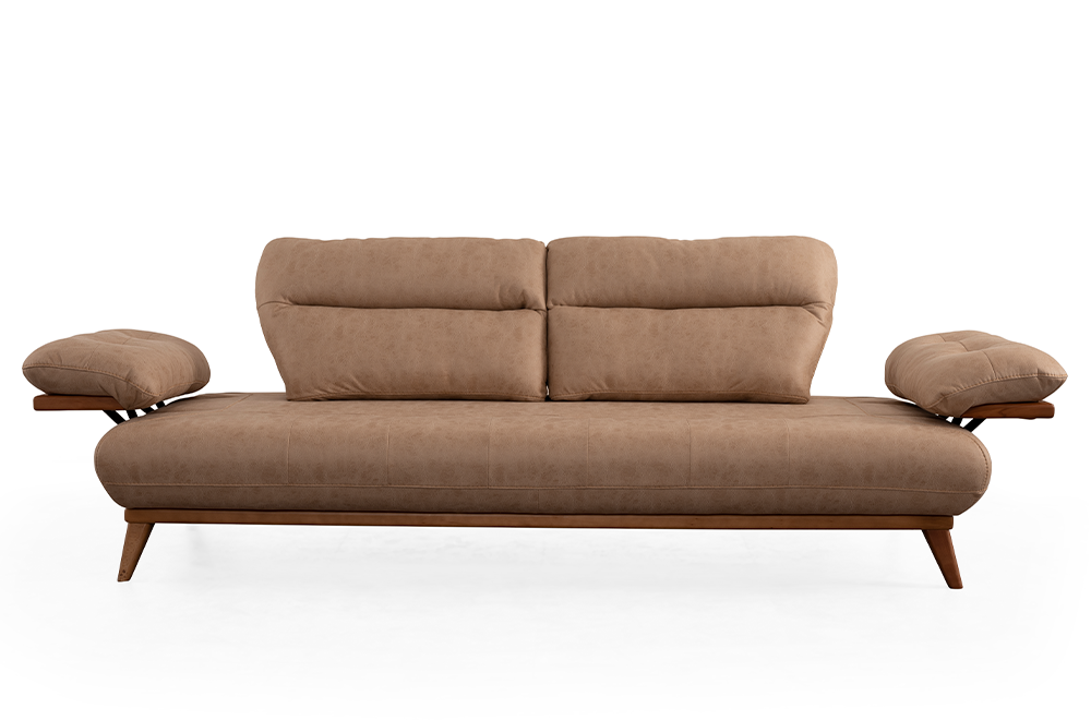 Bugatti Bej Rengi Koltuk Takımı, Ahşap Ayaklı, Yumuşak Oturum, Kolları Açılabilen Modern Salon Takımı