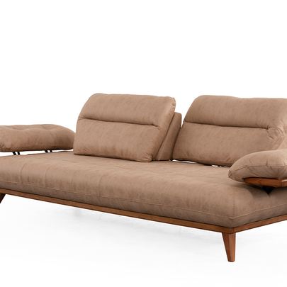 Bugatti Bej Rengi Koltuk Takımı, Ahşap Ayaklı, Yumuşak Oturum, Kolları ve Sırtı Açılabilen Modern Salon Takımı