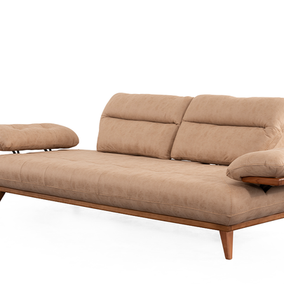 Bugatti Bej Rengi Koltuk Takımı, Ahşap Ayaklı, Yumuşak Oturum, Kolları ve Sırtı Açılabilen Modern Salon Takımı