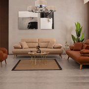 Bugatti Taba ve Bej Rengi Koltuk Takımı, Ahşap Ayaklı, Yumuşak Oturum, Modern Salon Takımı