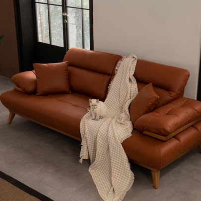 Bugatti Taba ve Bej Rengi Koltuk Takımı, Ahşap Ayaklı, Yumuşak Oturum, Modern Salon Takımı