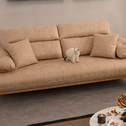 Bugatti Bej Rengi Koltuk Takımı, Ahşap Ayaklı, Yumuşak Oturum, Modern Salon Takımı