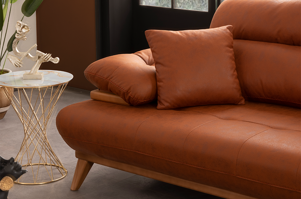 Bugatti Taba ve Bej Rengi Koltuk Takımı, Ahşap Ayaklı, Yumuşak Oturum, Modern Salon Takımı