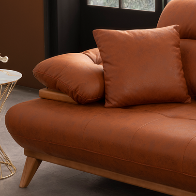 Bugatti Taba ve Bej Rengi Koltuk Takımı, Ahşap Ayaklı, Yumuşak Oturum, Modern Salon Takımı