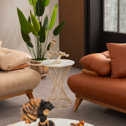 Bugatti Taba ve Bej Rengi Koltuk Takımı, Ahşap Ayaklı, Yumuşak Oturum, Modern Salon Takımı